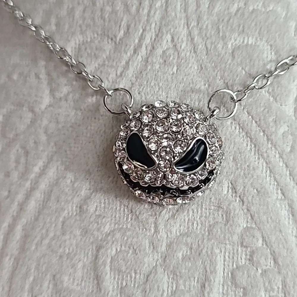 Jack Skellington Rhinestone Necklace Earring Set Nightmare Before Christmas Goth